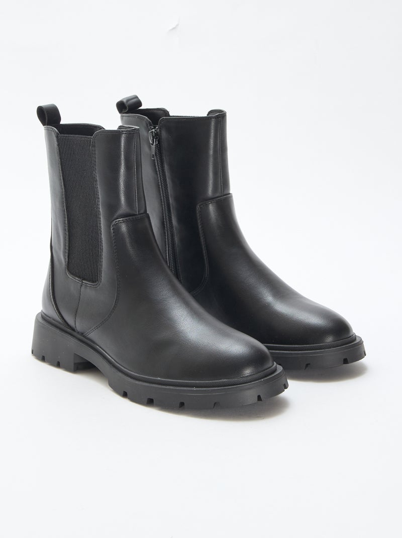 Botas modelo Chelsea em pele sintética com foles elásticos Preto - Kiabi