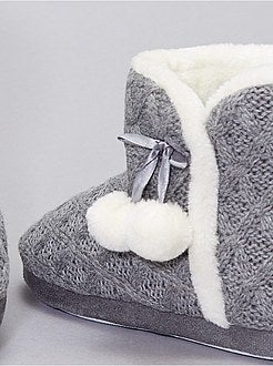 Botas pantufas em malha tricô forradas - Kiabi