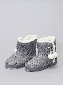 Botas pantufas em malha tricô forradas - Kiabi