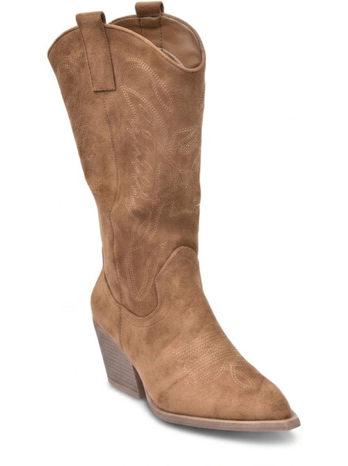 Botas santiag mulher perna alta camurça salto bloco 6 cm bico fino ozabi - Kiabi Botas santiag mulher perna alta camurça salto bloco 6 cm bico fino ozabi - Kiabi