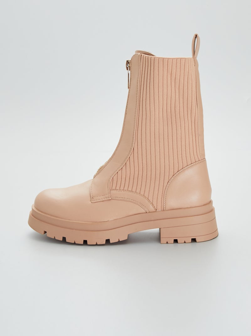 Botas subidas bi-matéria bege - Kiabi