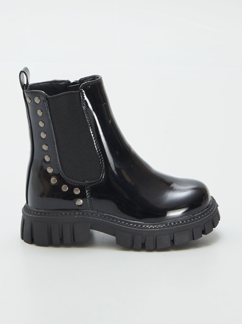 Botas subidas em pele sintética de verniz PRETO - Kiabi