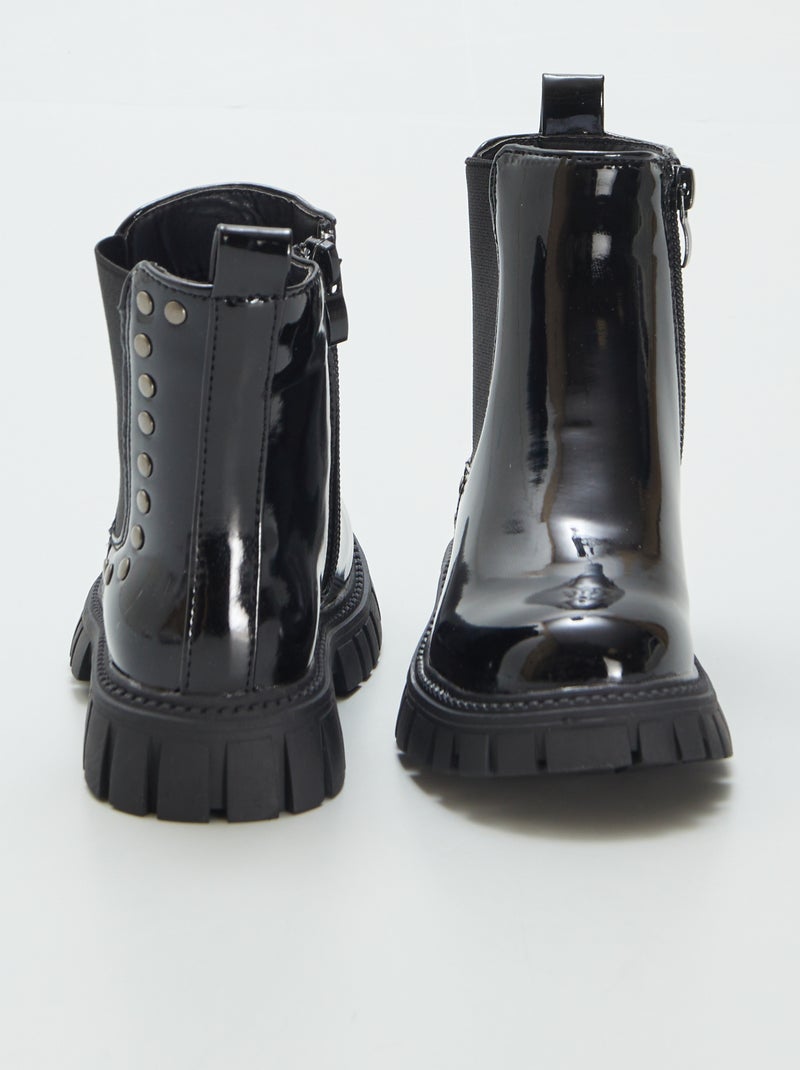 Botas subidas em pele sintética de verniz PRETO - Kiabi