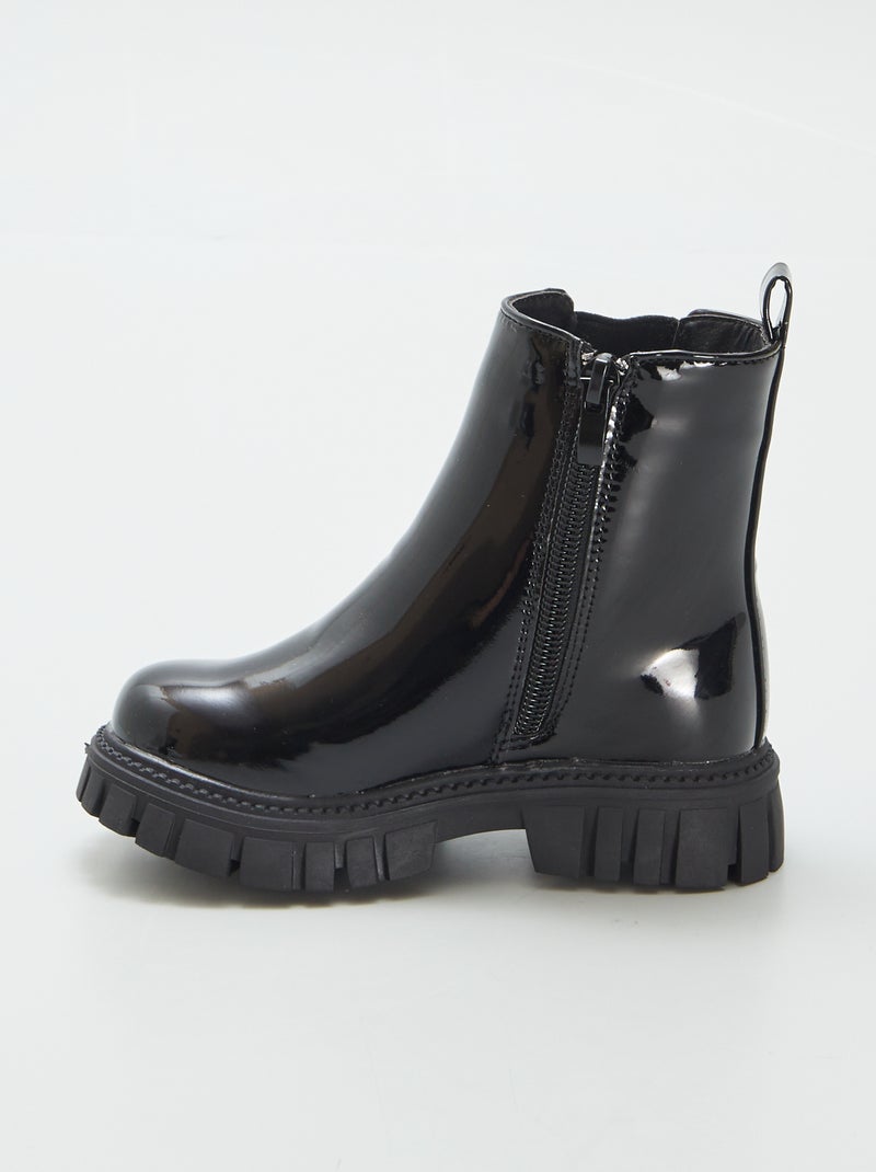 Botas subidas em pele sintética de verniz PRETO - Kiabi