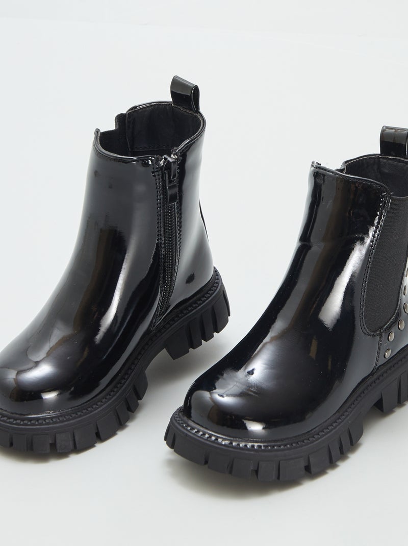 Botas subidas em pele sintética de verniz PRETO - Kiabi