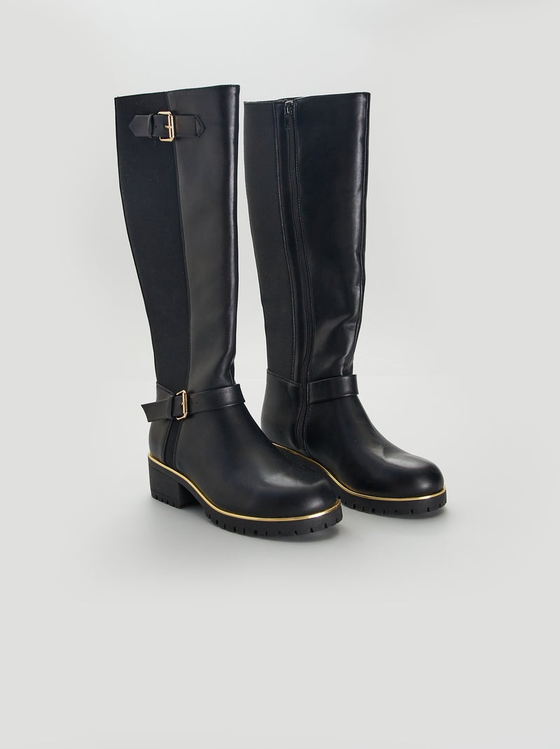 Botas tipo cavaleiro com fivelas de metal PRETO - Kiabi