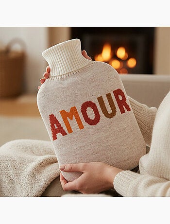 Botija de água quente com capa de malha Amor