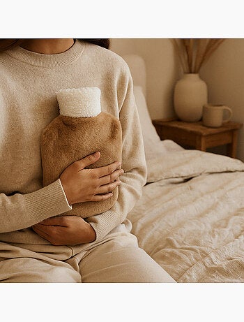 Botija de água quente com capa macia efeito peluche