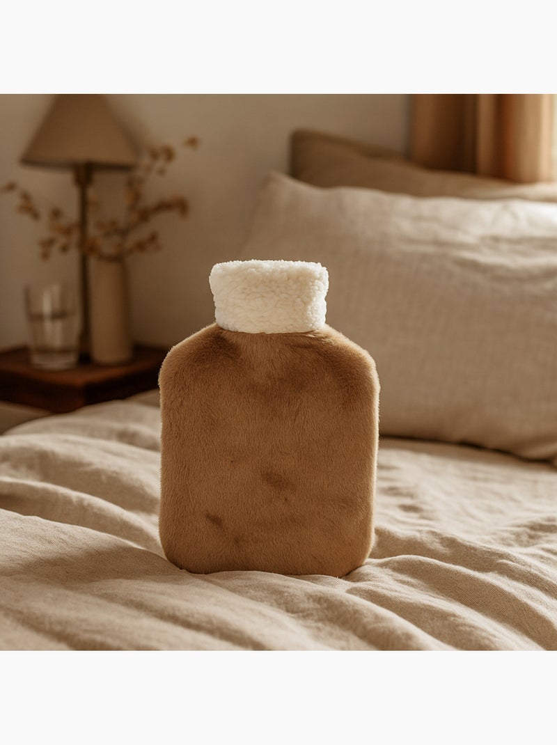 Botija de água quente com capa macia efeito peluche Castanho - Kiabi