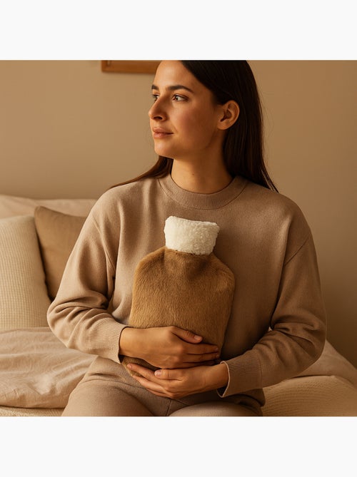Botija de água quente com capa macia efeito peluche - Kiabi
