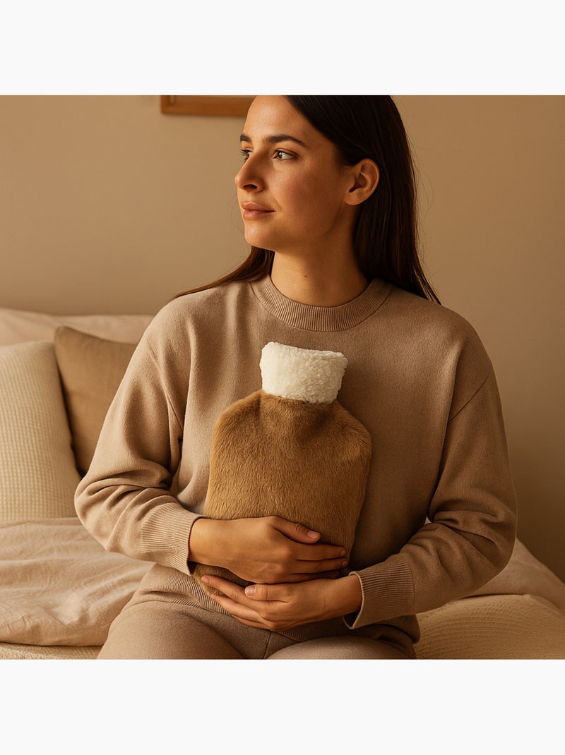 Botija de água quente com capa macia efeito peluche Castanho - Kiabi