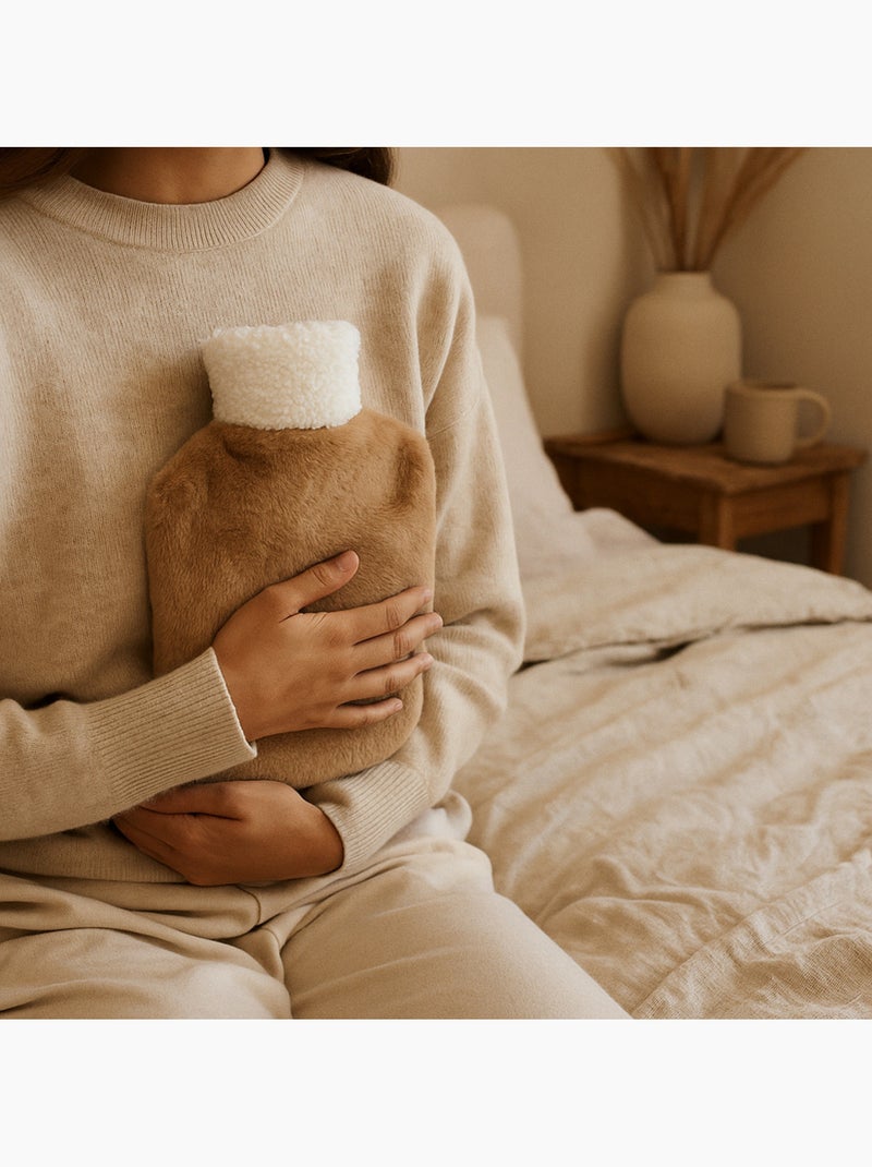 Botija de água quente com capa macia efeito peluche Castanho - Kiabi