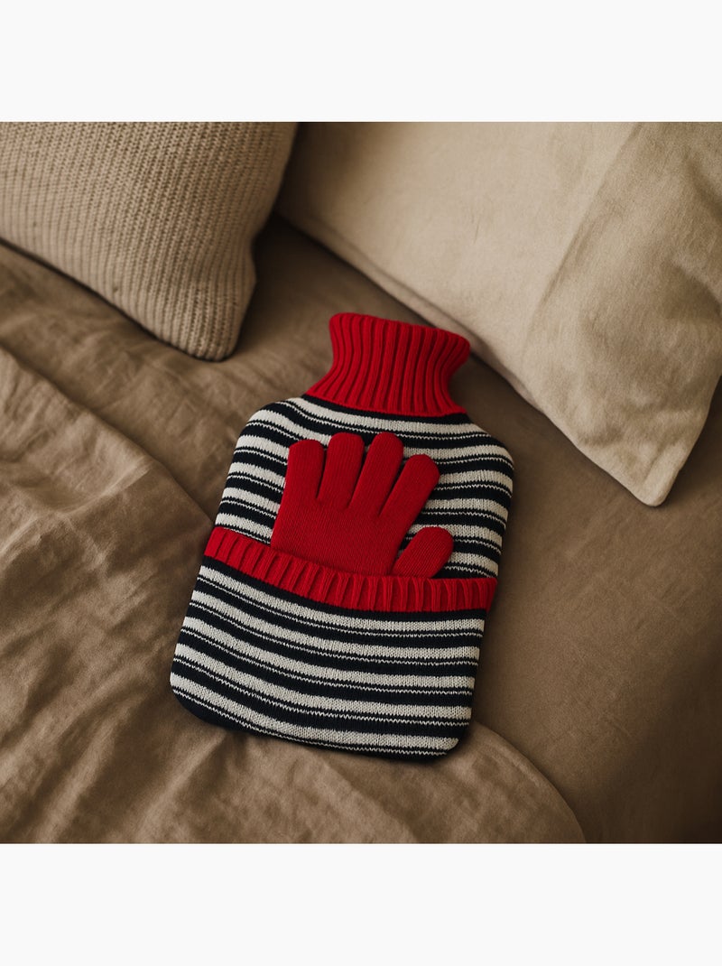 Botija de água quente com luvas e capa de malha às riscas Vermelho - Kiabi
