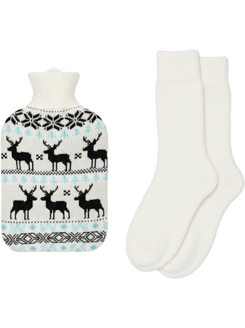Botija de água quente com meias e capa de malha motivo veado - Kiabi
