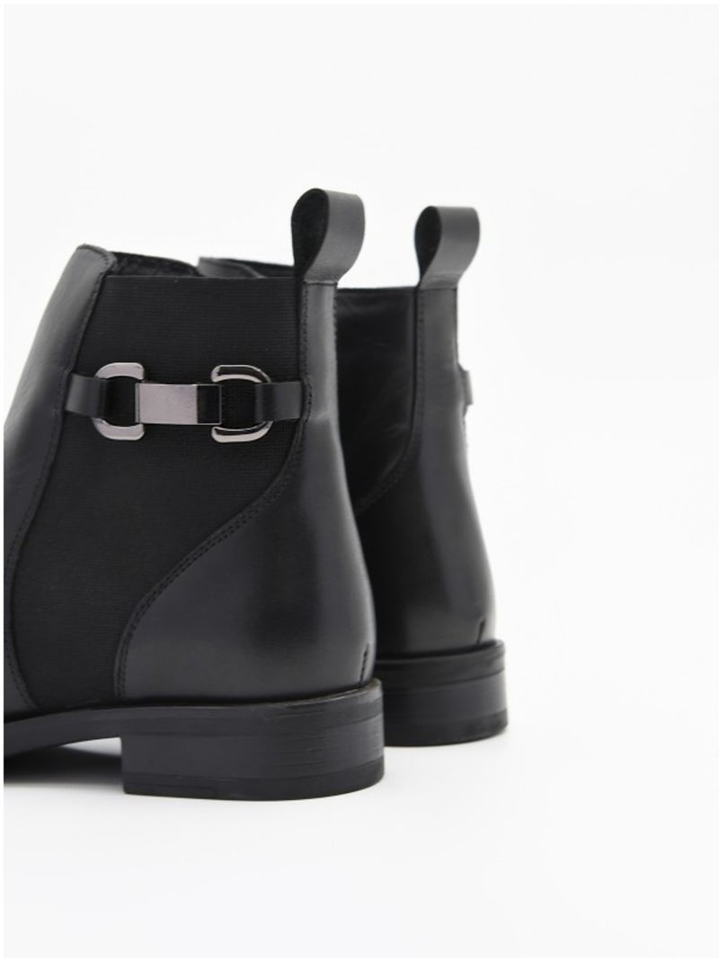 Botim Baixo Couro Natural Purapiel Preto - Kiabi