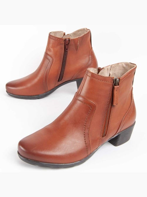 Botim Com Salto Couro Natural Purapiel - Kiabi