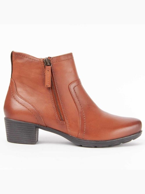 Botim Com Salto Couro Natural Purapiel - Kiabi