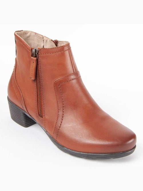 Botim Com Salto Couro Natural Purapiel - Kiabi