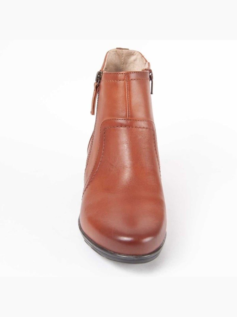 Botim Com Salto Couro Natural Purapiel Castanho - Kiabi