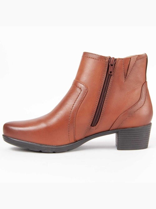 Botim Com Salto Couro Natural Purapiel - Kiabi