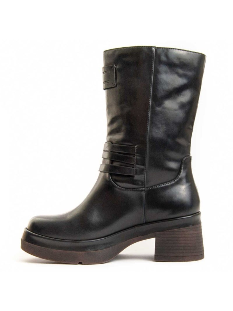 Botim Com Salto Material Sintético E Têxtil Montevita Preto - Kiabi