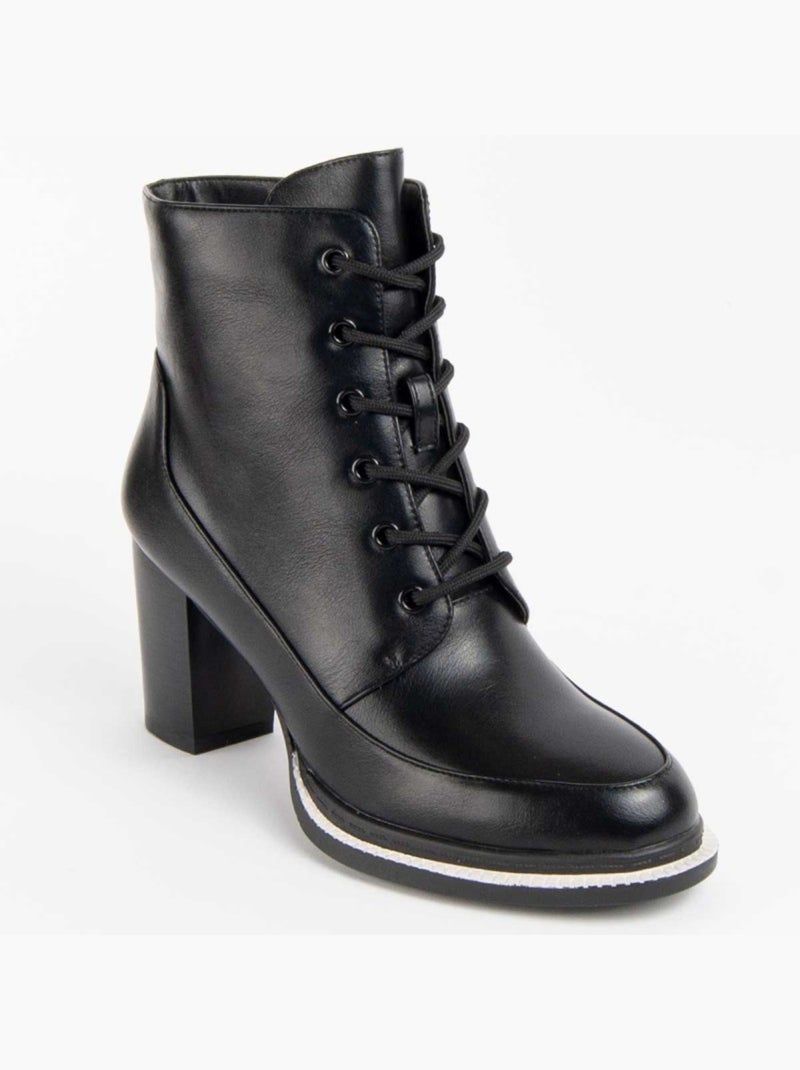Botim Com Salto Material Sintético E Têxtil Montevita Preto - Kiabi