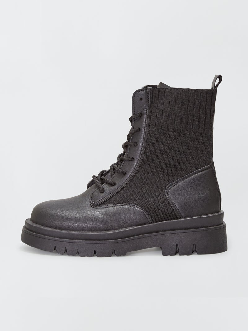 Botins bi-matéria com atacadores Preto - Kiabi