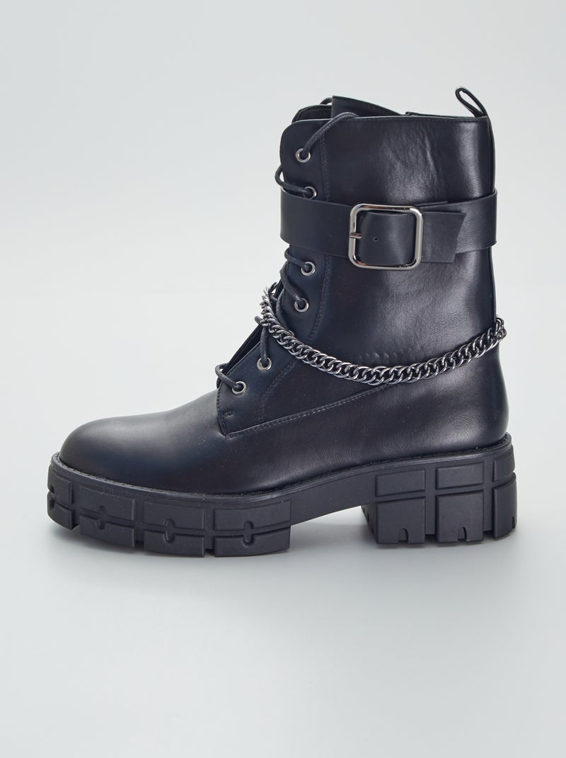 Botins com fivela e corrente fantasia Preto - Kiabi