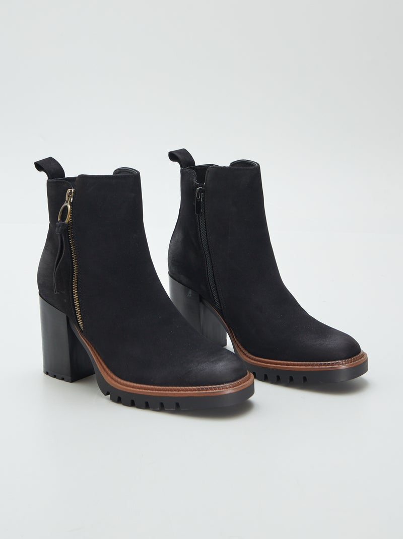 Botins com salto em camurça sintética PRETO - Kiabi