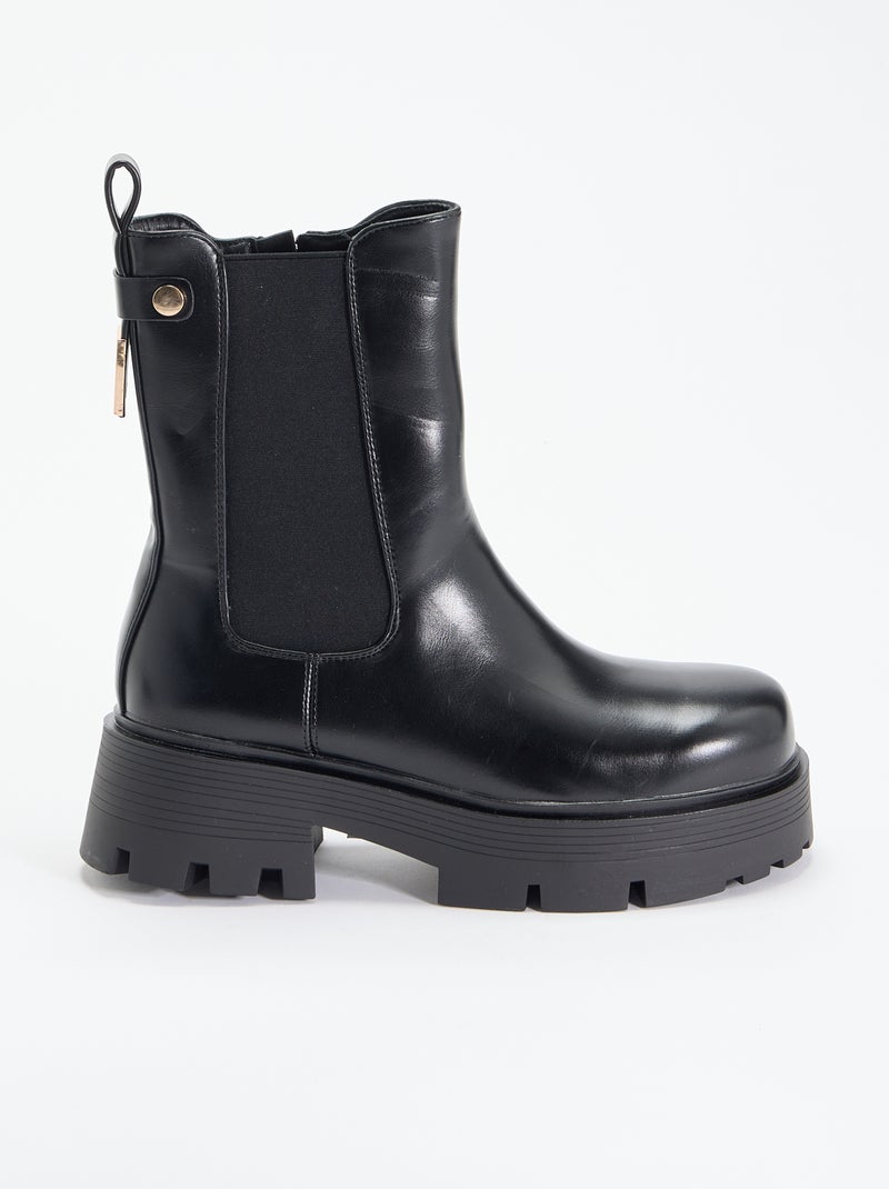 Botins de cano médio em imitação de pele Preto - Kiabi
