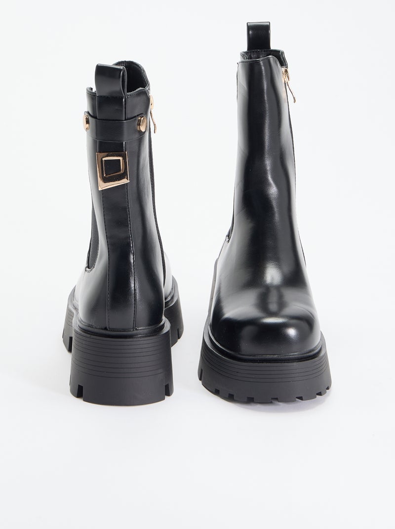 Botins de cano médio em imitação de pele Preto - Kiabi