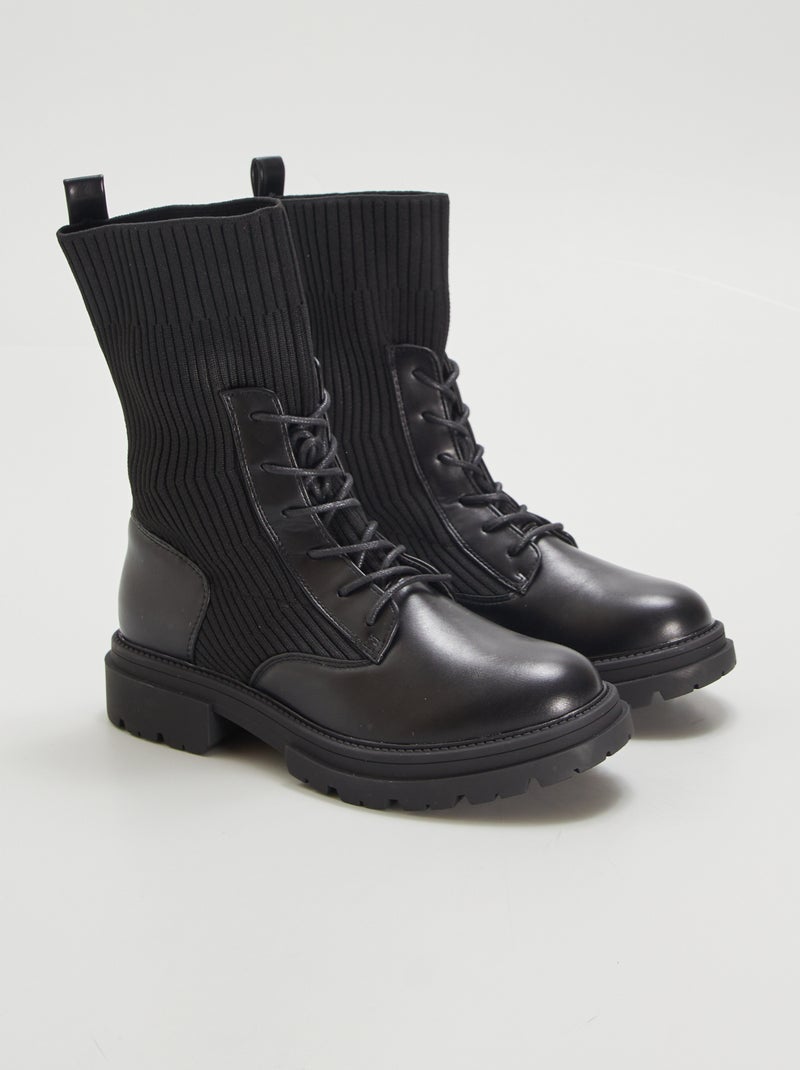 Botins de salto alto com aplicação canelada Preto - Kiabi