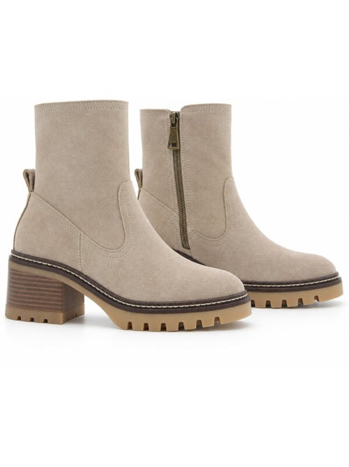 Botins de salto couro natural purapiel - Kiabi Botins de salto couro natural purapiel - Kiabi