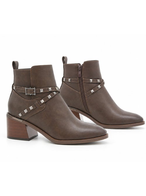 Botins de salto couro natural purapiel - Kiabi Botins de salto couro natural purapiel - Kiabi