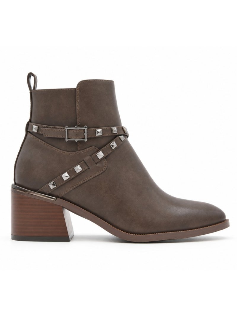 Botins de salto couro natural purapiel Castanho - Kiabi
