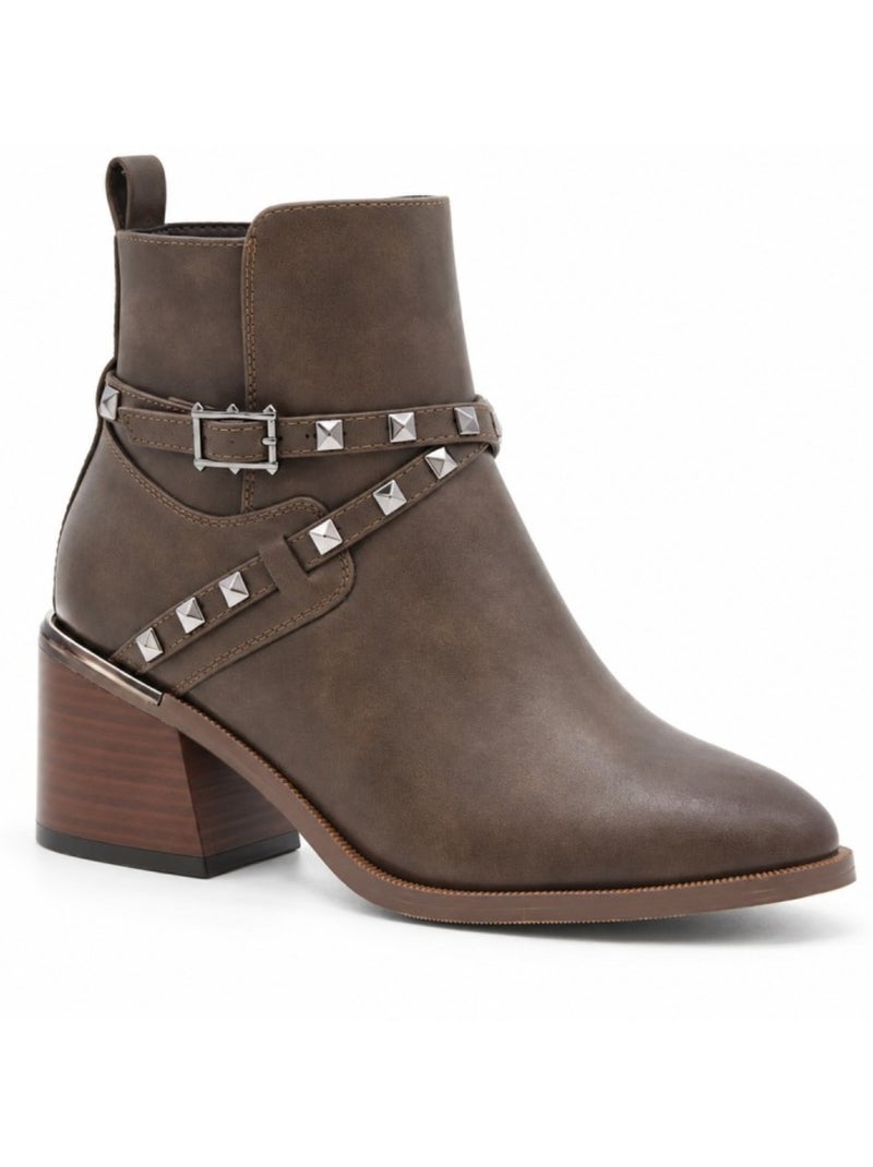 Botins de salto couro natural purapiel Castanho - Kiabi