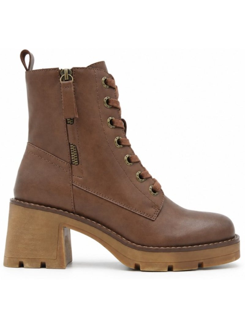 Botins de salto couro natural purapiel Castanho - Kiabi