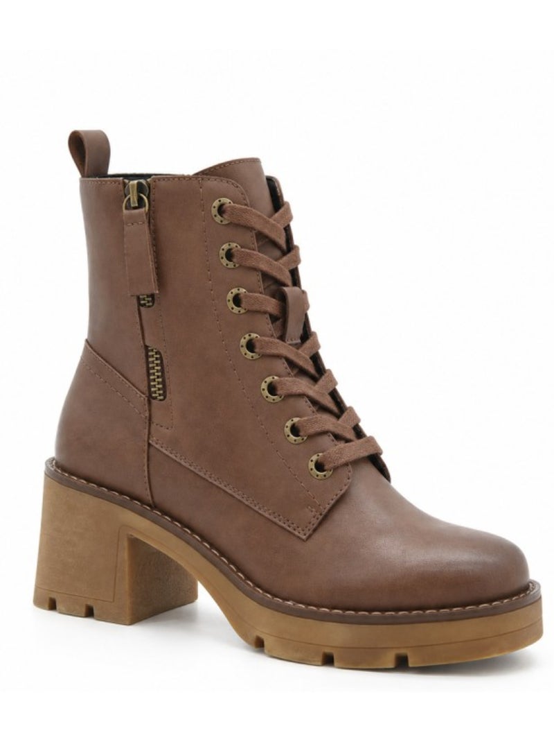 Botins de salto couro natural purapiel Castanho - Kiabi