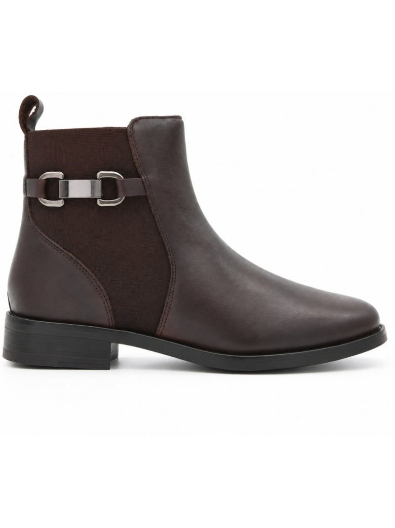 Botins de salto couro natural purapiel Castanho - Kiabi