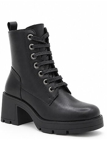 Botins de salto couro natural purapiel