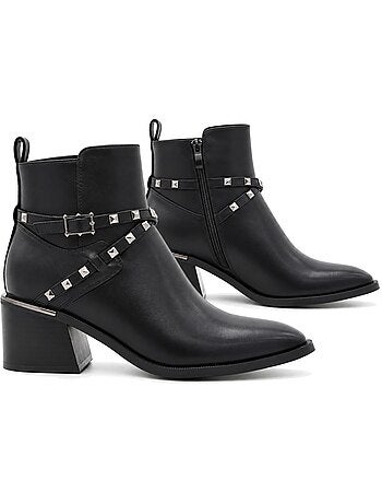 Botins de salto couro natural purapiel