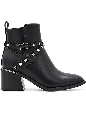 Botins de salto couro natural purapiel