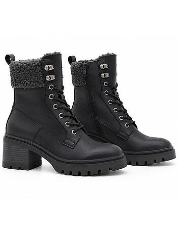 Botins de salto couro natural purapiel