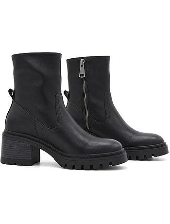 Botins de salto couro natural purapiel