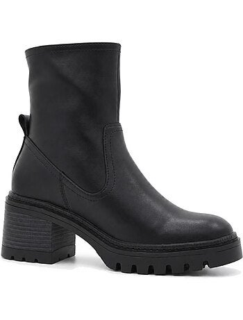 Botins de salto couro natural purapiel