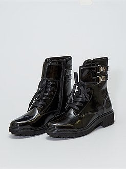 Botins de verniz com atacadores estilo rangers - Kiabi