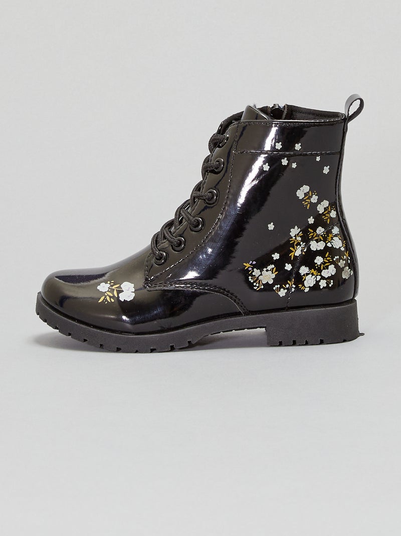 Botins de verniz com estampado florido Preto - Kiabi