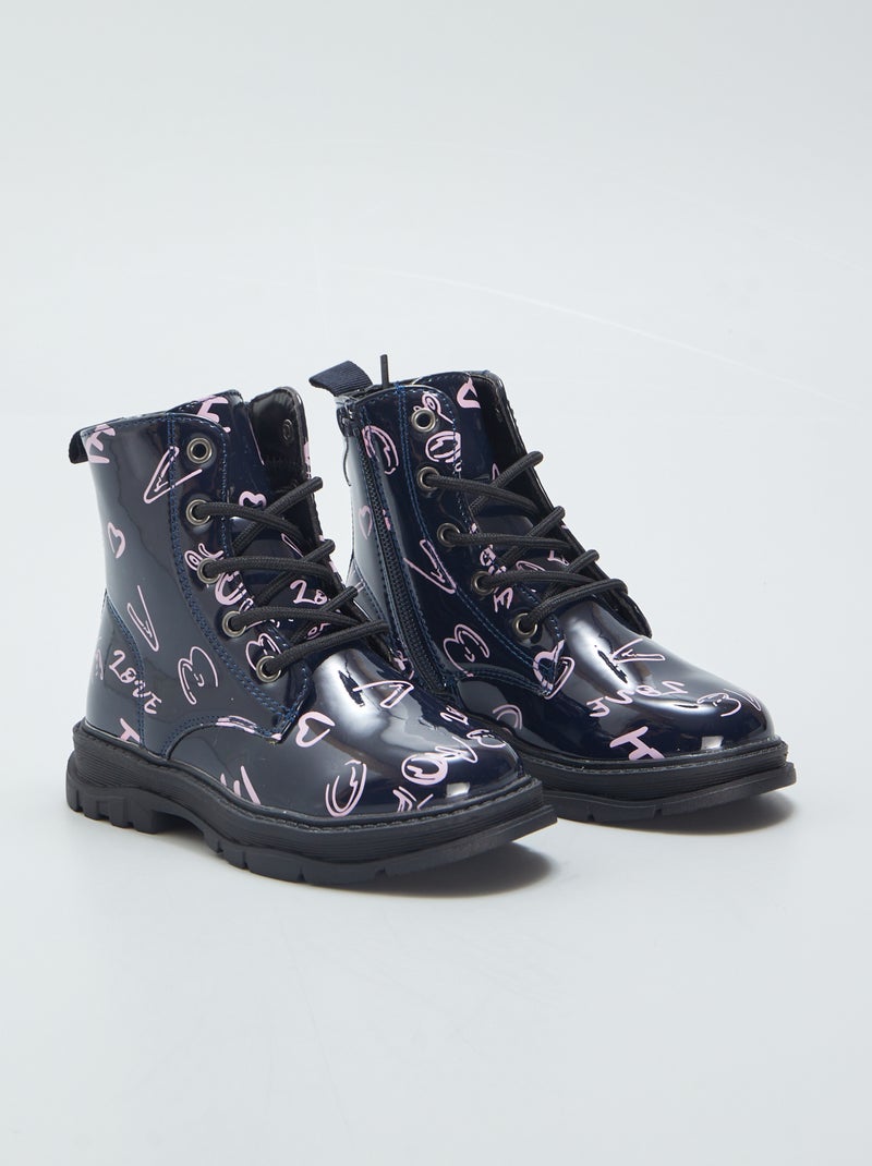 Botins de verniz com inscrição de fantasia AZUL - Kiabi