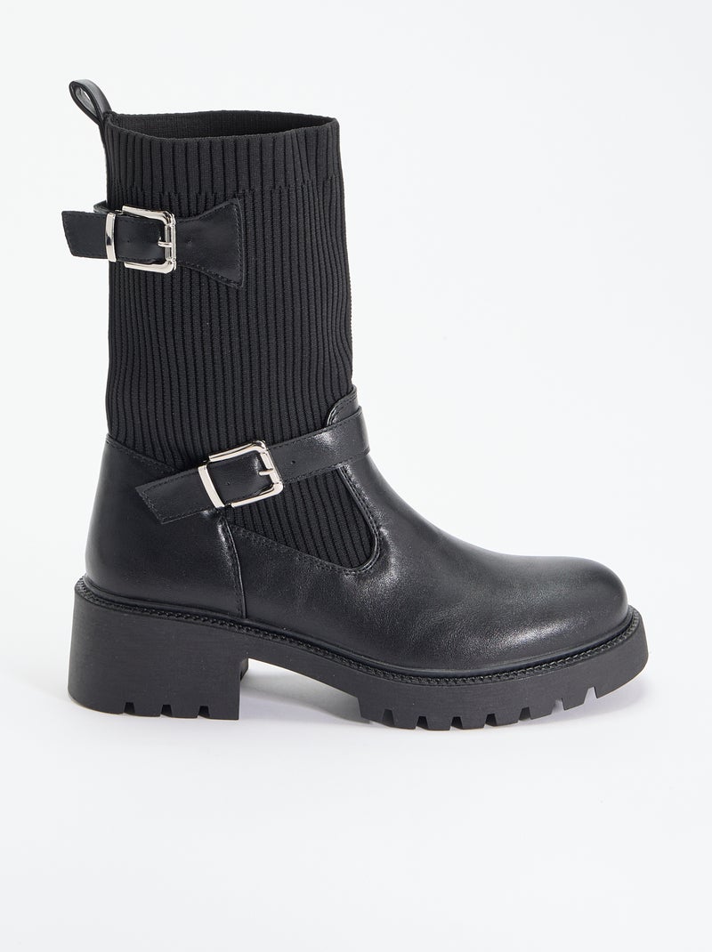 Botins efeito meia em imitação de pele com fivela Preto - Kiabi