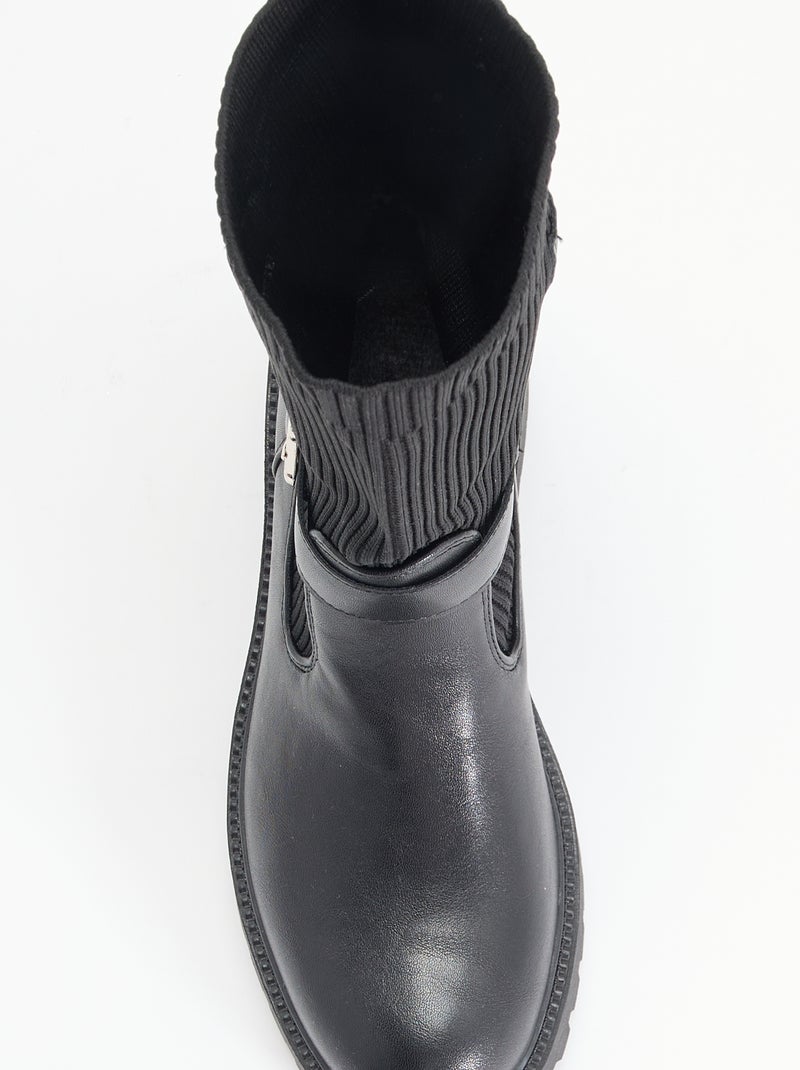 Botins efeito meia em imitação de pele com fivela Preto - Kiabi